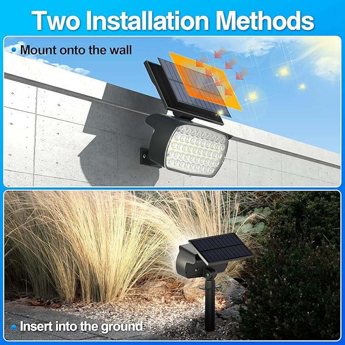 108 LED Solar Spot Lights Outdoor, Solar Lights Outdoor IP65 Waterproof, 3 Modes Solar Landscape Spotlights, Large Panel Solar Powered Lights for Garden Yard Pathway(Cool White/2 Pack)-VerdiqueGarden