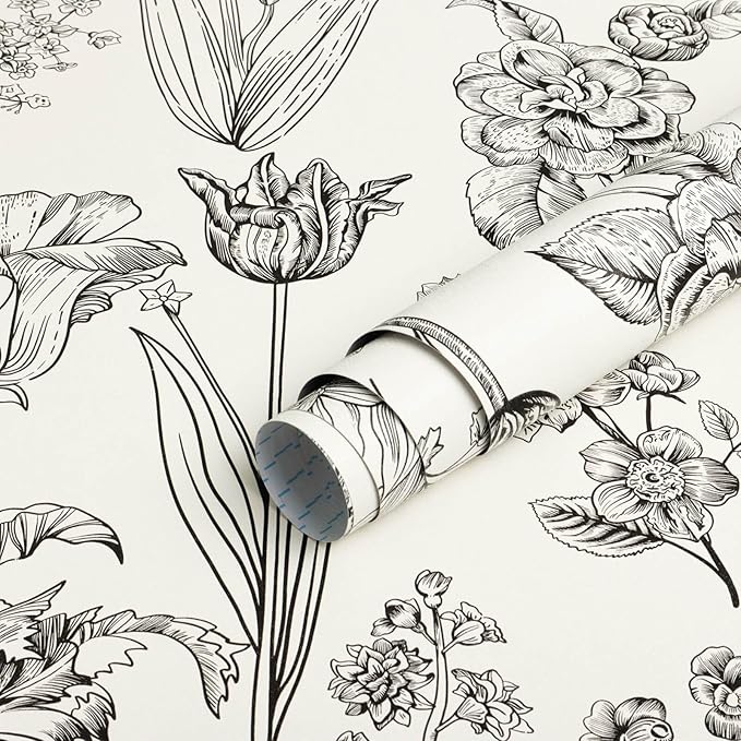 Dimoon 393"x17.3" Floral Peel and Stick Wallpaper Beige Contact Paper Waterproof Wallpaper Delicate Vintage Flower Thicken Plant Self Adhesive Removable Wall Covering Shelf Liner Decal Vinyl Roll-VerdiqueGarden