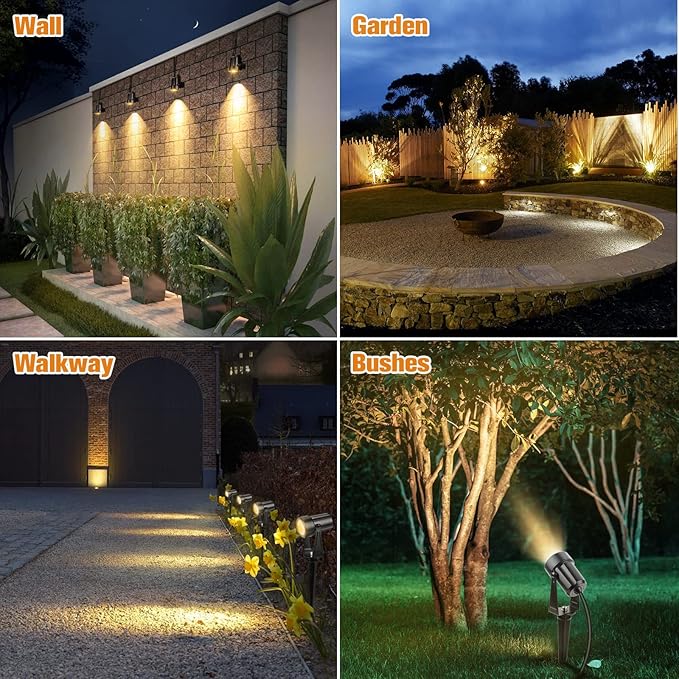 APONUO Metal Solar Spot Lights Outdoor with 9.8ft Cable Solar Powered Landscape Lighting Low Voltage IP65 Waterproof Auto On/Off for Outside Garden Yard Landscape Pathway Garage-Warm White(1-in-1)-VerdiqueGarden