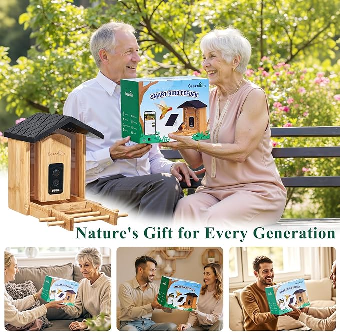 Smart Bird Feeder with Camera for Wild Birds - Identifies 11,000+ Species, Solar Panel Wireless Outdoors Bamboo Birdhouse with Cam, 2K HD Live Video & Instant Alerts - Bird Lover Gifts-VerdiqueGarden