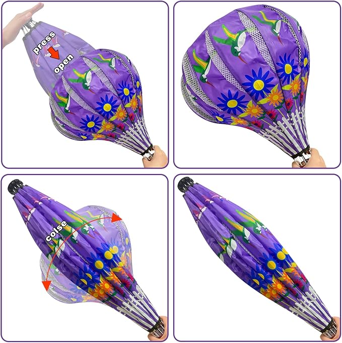 2 PCS Gaint Hot Air Balloon Wind Spinners 59 inch Garden Wind Spinner Large Hummingbird Ladybug Spinners Hanging Wind Socks Twisted Whirlygig Windmill for Yard Garden Lawn Outdoor Decorations-VerdiqueGarden