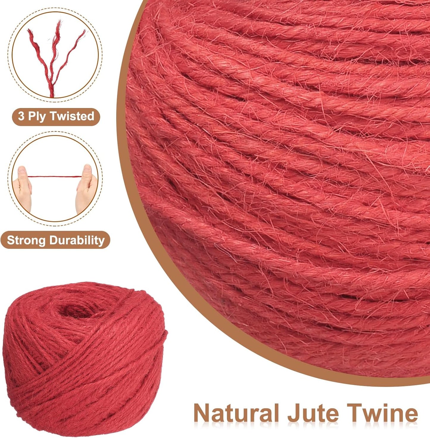 uxcell 328 Feet Natural Jute Twine String,2mm Thin Garden Twine Rope Colored Plant String Cord for DIY Art Crafts Gift Wrapping Decoration Packing Gardening Plant Hanger,Red-VerdiqueGarden