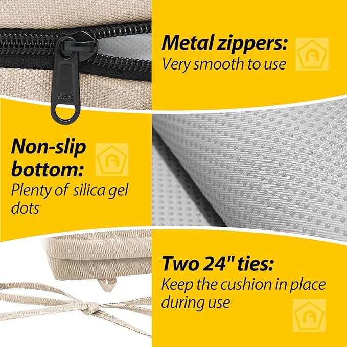 AAAAAcessories Outdoor Seat Cushions for Chairs, Waterproof, Fade-Resistant Patio Furniture Replacement Cushions, 18.5" x 16" x 3", Set of 4, Khaki Beige-VerdiqueGarden