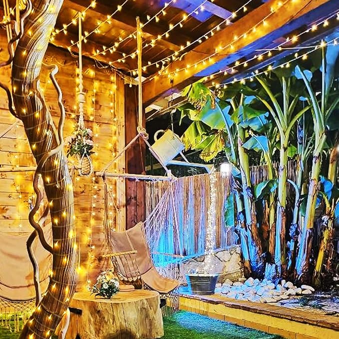 KNONEW Christmas String Lights Indoor Plug in,50FT 150LED Outdoor Waterproof Fairy Lights,8 Lighting Modes,Timer Memory Function for Bedroom Patio Balcony Party (Warm White)-VerdiqueGarden