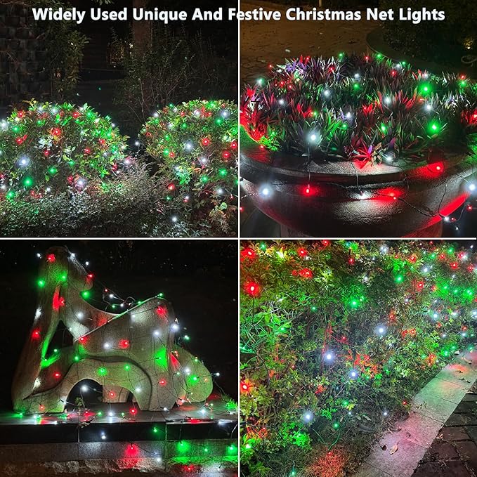 HISHINY Christmas Net Lights Outdoor for Bushes,100LED 5X5ft Connectable Bush Yard Mesh Shrub Net Light Decorations for Party, Holiday, Wedding, Tree,Home Decor(Red White Green)-VerdiqueGarden