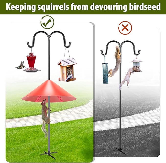 Squirrel Baffle for Bird Feeder Pole, 19-Inch Outdoor Bird Feeder Guard, Squirrel-Proof Birdhouse Baffles, Shepherd's Hook for Outside(Red)-VerdiqueGarden