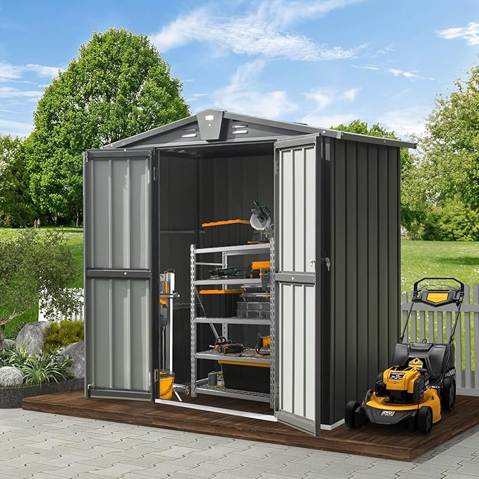 Domi Outdoor Storage Shed 5'x3, Metal Waterproof Tool Shed Utility Storage House with Double Lockable Doors & Air Vent for Garden Backyard Patio Lawn-VerdiqueGarden