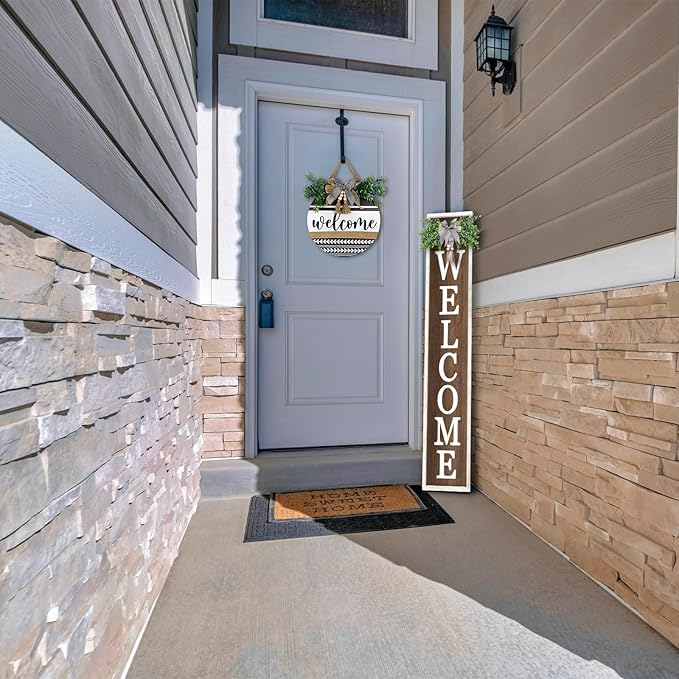 Surfapans Welcome Sign for Front porch Standing 45"X9"Large Wood Frame Outdoor Tall Welcome Signs Vertical Decor for Farmhouse Rustic Home Modern Outside Front Door Wall Decorations (White Wood)-VerdiqueGarden