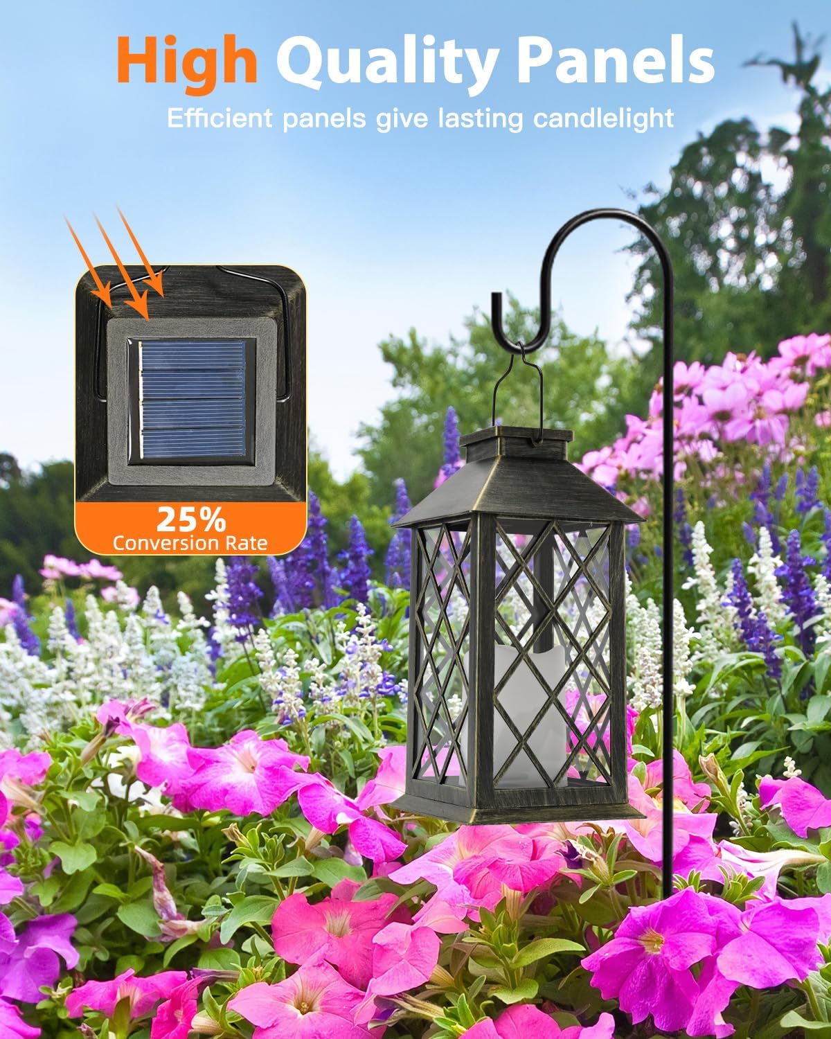 Otdair Solar Lanterns Outdoor Waterproof, 2 Pack 14" Solar Lantern with Glass Retro LED Flickering Flameless Candle,Lanterns Decorative Outdoor for Gift, Yard, Garden, Patio, Balcony,Porch, Party-VerdiqueGarden