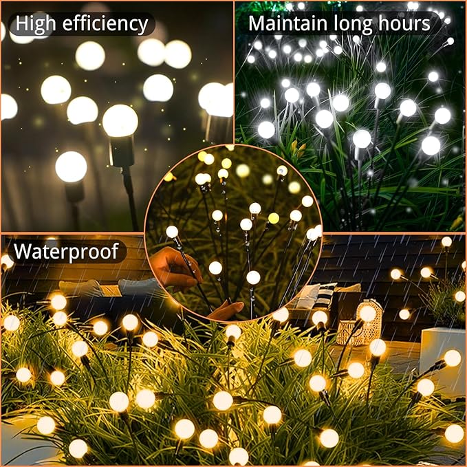 OZS Warm White ⇋ Cool White RGB Color Changing 6Pack 48LED Solar Garden Lights - Solar Lights Outdoor, Solar Firefly Lights, Sway by Wind, Fairy Lights Waterproof for Garden Patio Pathway Decoration-VerdiqueGarden