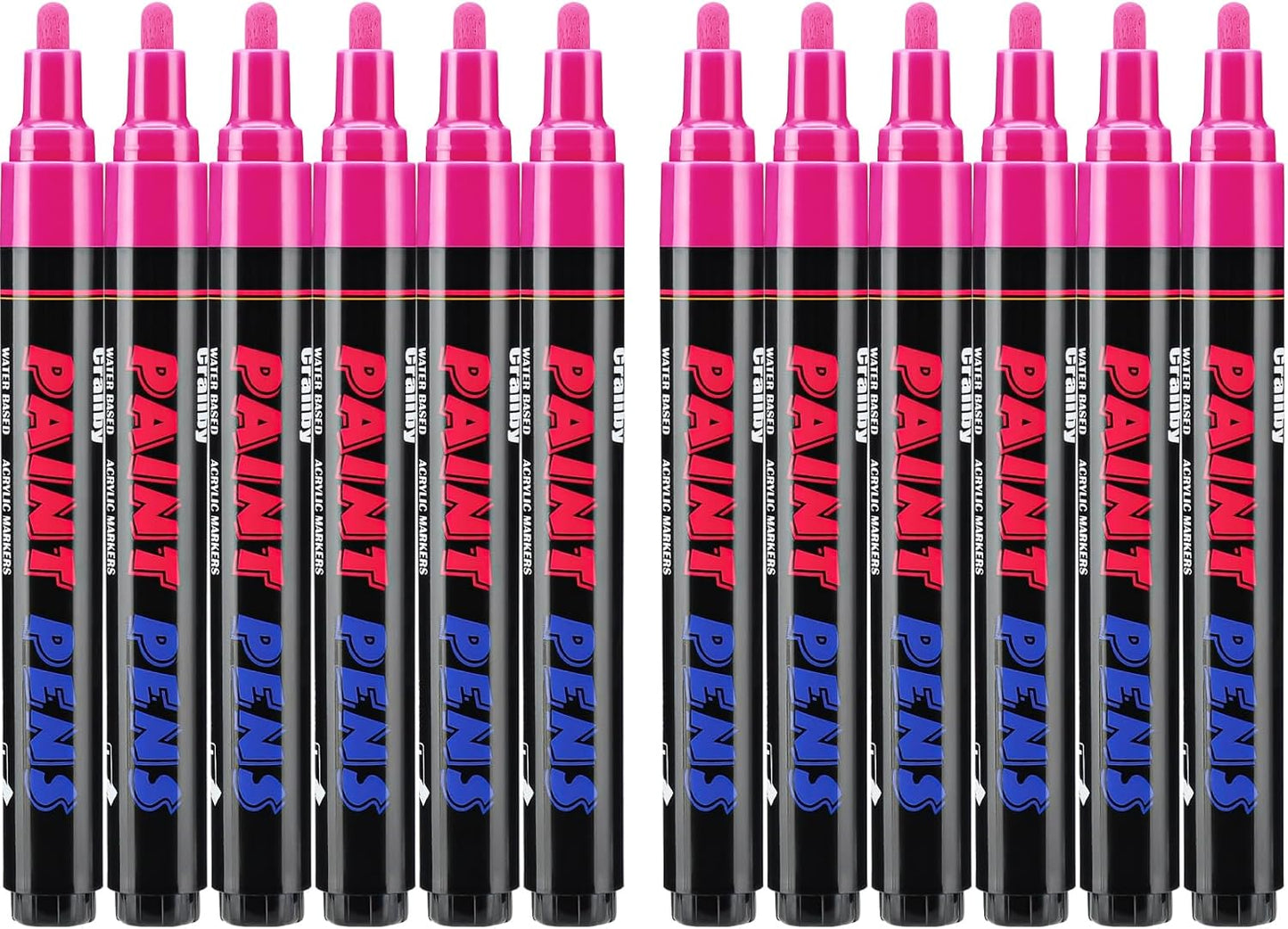 Pink Paint Pens Paint Markers - 12 Pack Permanent Quick Dry Waterproof Marker Pens for Rocks Wood Fabric Plastic Canvas Glass Mugs Metal Tire Stone-VerdiqueGarden