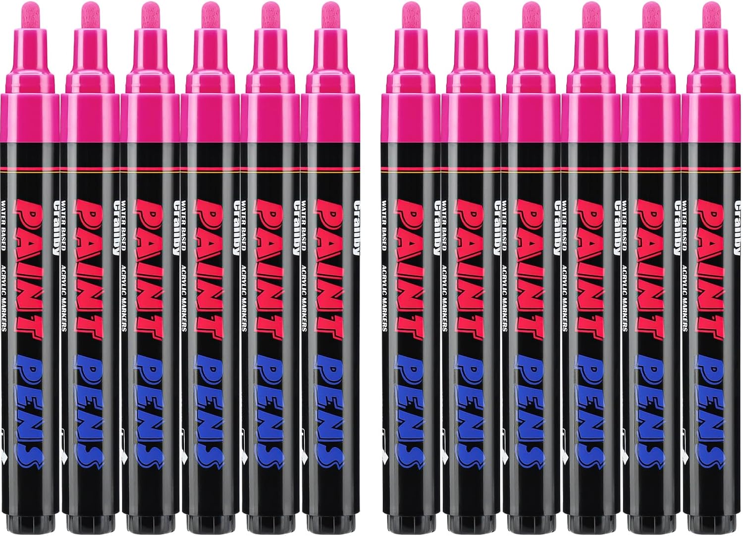 Pink Paint Pens Paint Markers - 12 Pack Permanent Quick Dry Waterproof Marker Pens for Rocks Wood Fabric Plastic Canvas Glass Mugs Metal Tire Stone-VerdiqueGarden