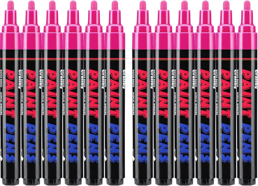 Pink Paint Pens Paint Markers - 12 Pack Permanent Quick Dry Waterproof Marker Pens for Rocks Wood Fabric Plastic Canvas Glass Mugs Metal Tire Stone-VerdiqueGarden