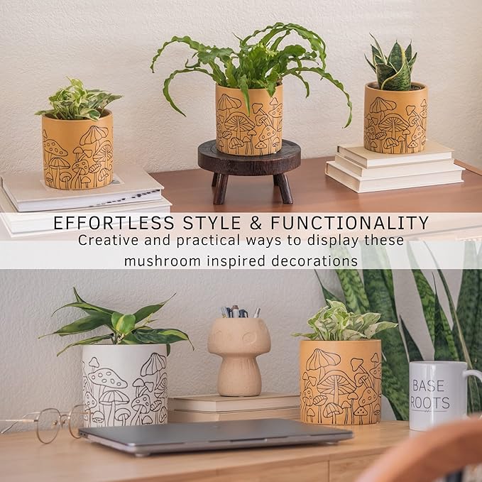 BASE ROOTS Mushroom Planter, Speckled Terracotta, Indoor/Outdoor, Holds Small Plants-VerdiqueGarden