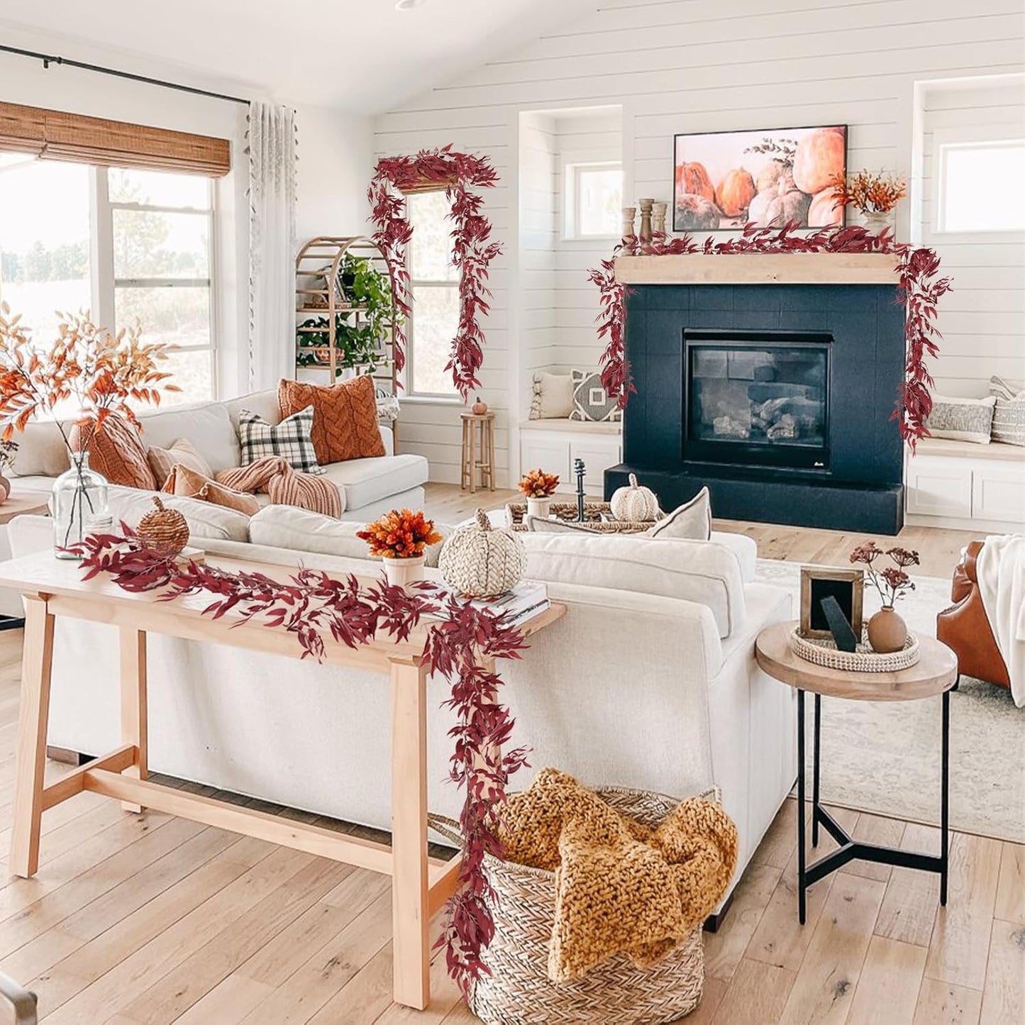 RECUTMS Artificial Hanging Willow Leaves Vine Twigs 2Pcs 5.7Ft Fake Silk Burgundy Leaf Ivy Fall Garland Faux Greenery Indoor Outdoor Valentines Day Wedding Birthday Christmas Thanksgiving Party Decor-VerdiqueGarden