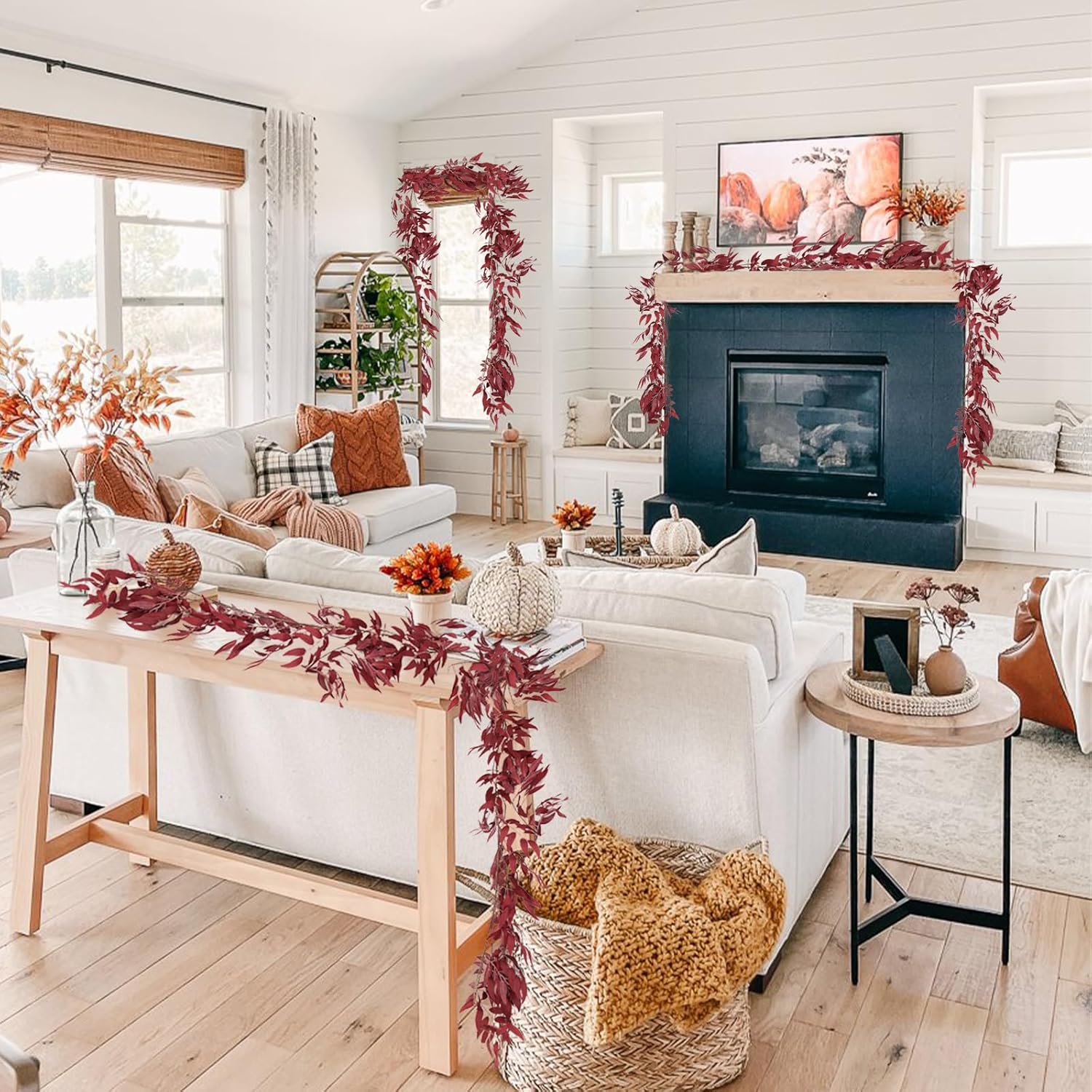 RECUTMS Artificial Hanging Willow Leaves Vine Twigs 2Pcs 5.7Ft Fake Silk Burgundy Leaf Ivy Fall Garland Faux Greenery Indoor Outdoor Valentines Day Wedding Birthday Christmas Thanksgiving Party Decor-VerdiqueGarden