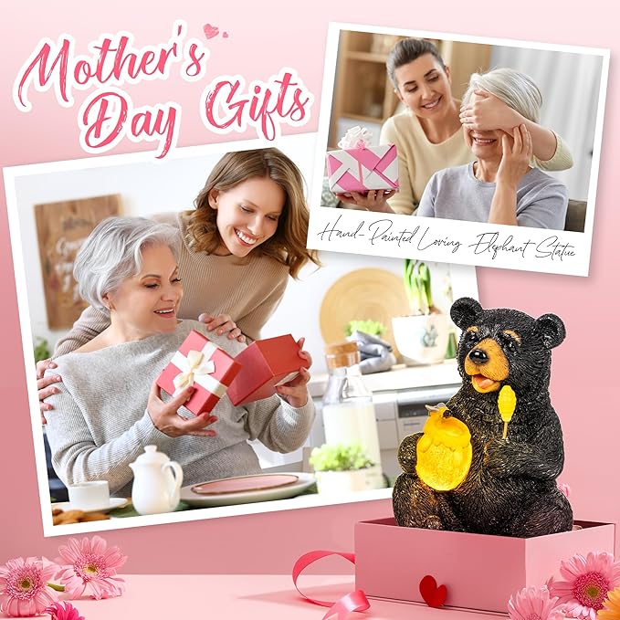 GIGALUMI Solar Garden Statues Outdoor Gifts for Women, Mom, Grandma, Cute Bear Figurine Christmas Housewarming Birthday Gifts, Garden Statues Decoration for Outside Yard, Patio, Balcony, Lawn, Pond-VerdiqueGarden