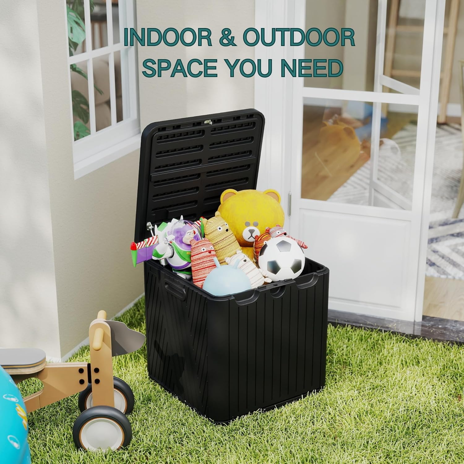 Kingdura 60 Gallon Outdoor Storage Box, Waterproof Resin Deck Box for Indoor and Outdoor Use, Lockable Storage Container for Patio Furniture Cushions Garden Tools (Black, 60 Gallon)-VerdiqueGarden