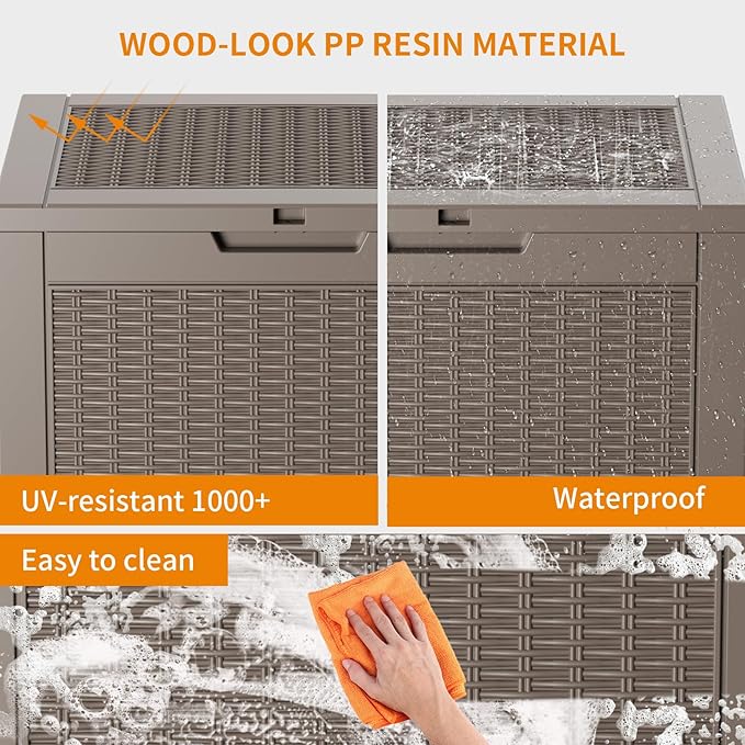 30 Gallon Resin Deck Box, Lockable Patio Outdoor Storage Box for Furniture, Garden Tools and Tools Storage, Waterproof Outside Storage Boxes - Grey-VerdiqueGarden