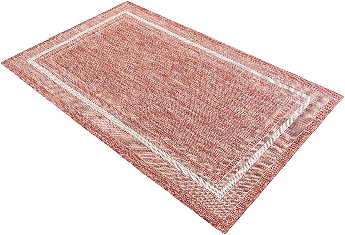Unique Loom Outdoor Border Collection Area Rug - Soft Border (3' 3" x 5' 3" Rectangle Rust Red/Ivory)-VerdiqueGarden