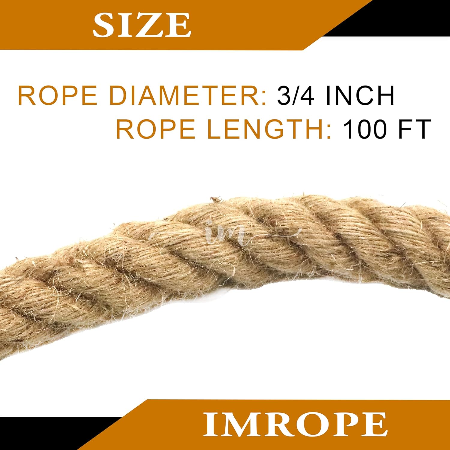 3/4 Inch Jute Rope 100 Ft, IMROPE Natural Rope Twisted 4 Strands for DIY Arts Crafts, Garden, Home Decorating, Hammock-VerdiqueGarden