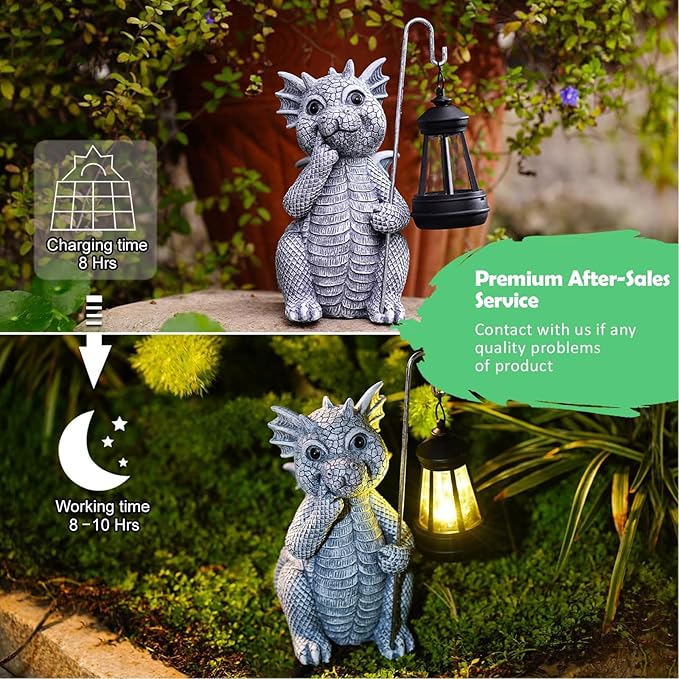 Garden Decor Solar Statues for Mom Grandma Birthdays for Women Sister Wife Lady - Front Patio Balcony Yard Art Lawn Ornaments Porch Outdoor Outside Decorations (Dragon)-VerdiqueGarden