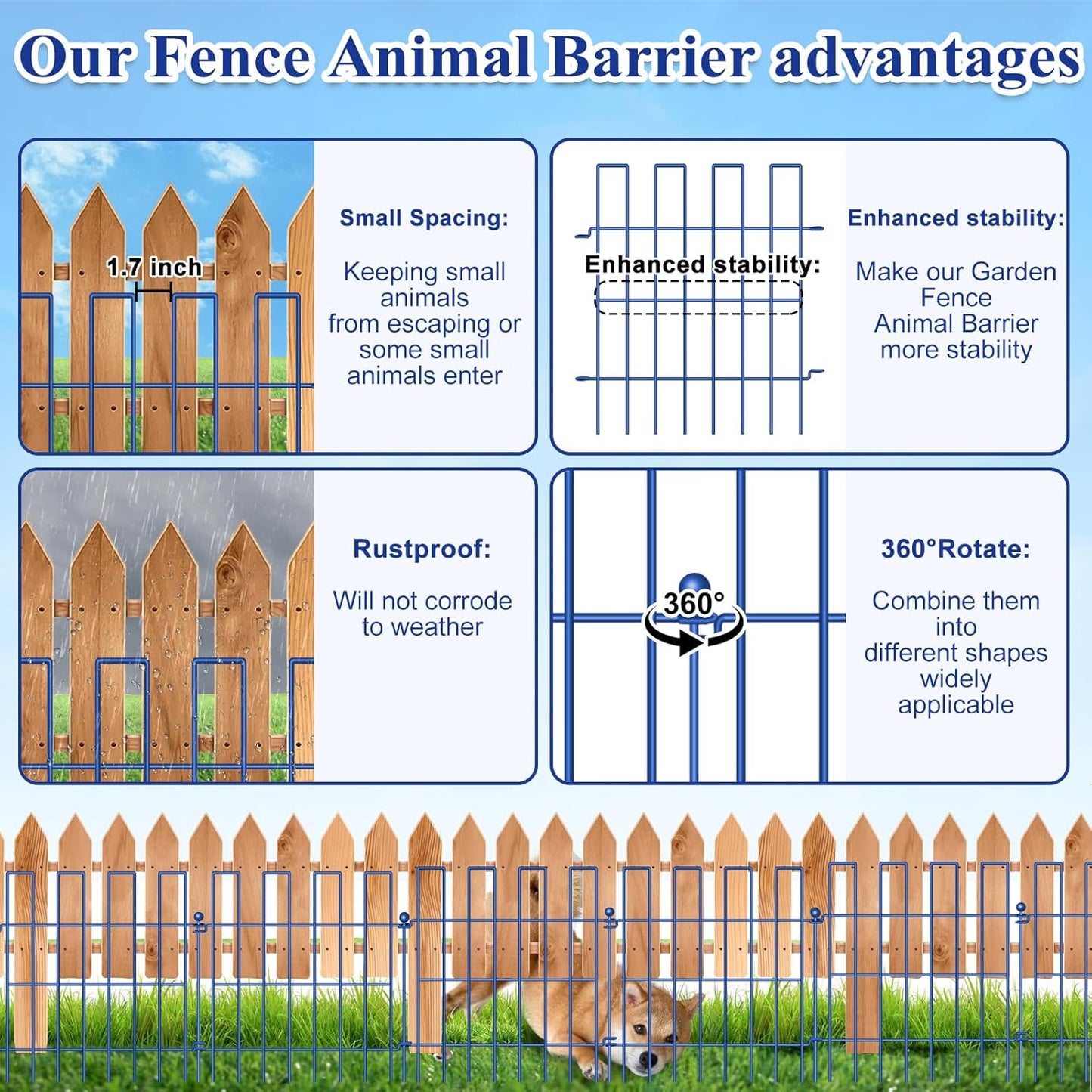 Animal Barrier Fence, 25 Panels Garden Fence Animal Barrier, 27 ft(L)×17 in(H), No Dig Fences for Dogs and Rabbits, Rustproof Metal Garden Fencing, Under Fences Border Barrier for Outdoor, Yard, Patio-VerdiqueGarden