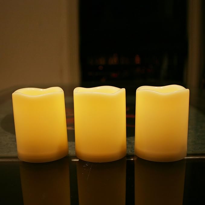 iZAN 3-Pack Outdoor Flameless LED Battery Operated Candles with Remote Waterproof Flickering Electric Pillar Candles for Halloween Chirstmas Home Wedding Party Festival Décor Long Battery Life 3”x4”-VerdiqueGarden