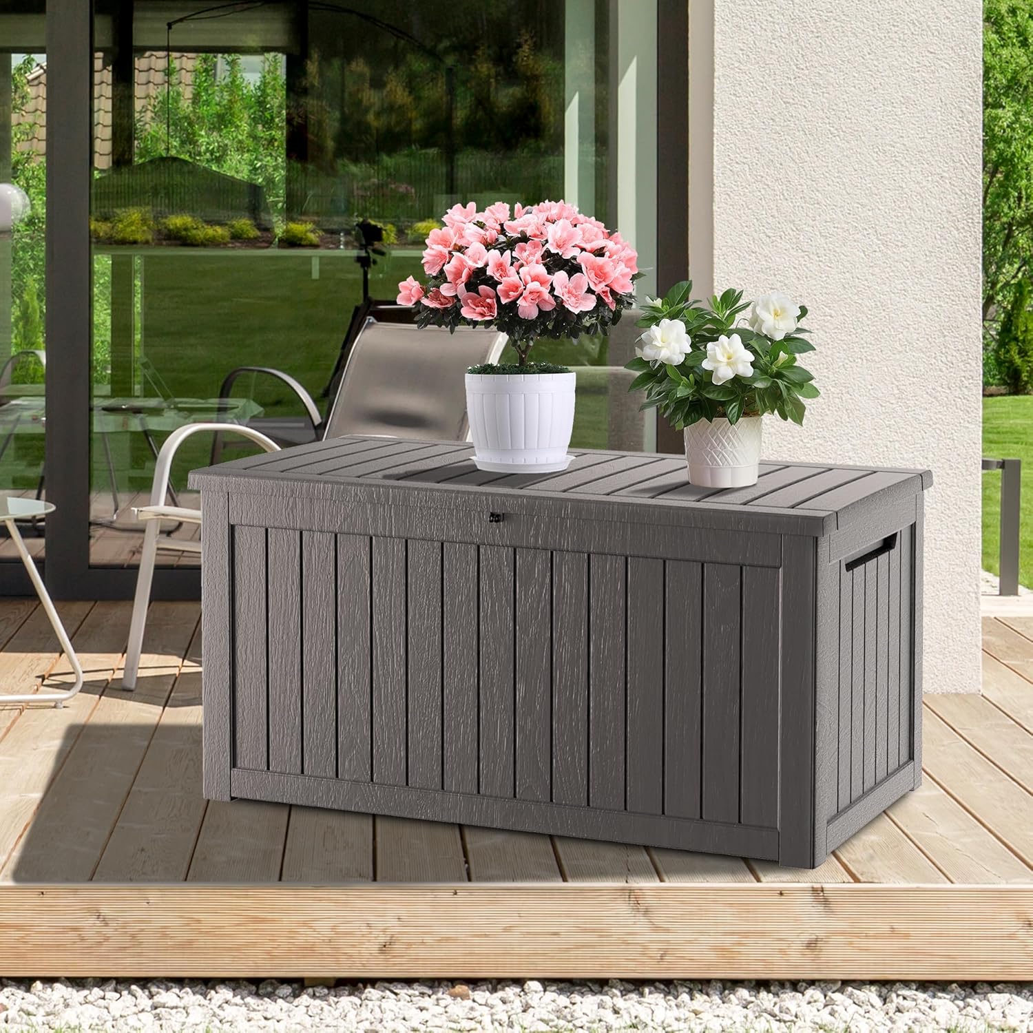 270 Gallon Waterproof Deck Box, Lockable Resin Storage Box for Patio Furniture Cushions Garden Tools and Outdoor Delivery Storage, Coffee-VerdiqueGarden