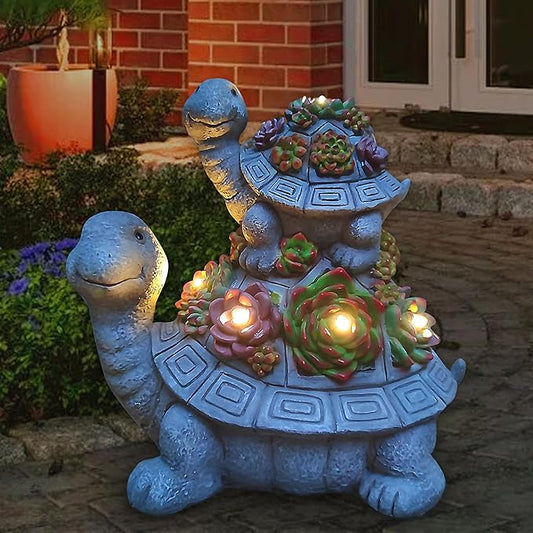 Large Turtle Solar Garden Outdoor Statues with Succulent and 6 LED Lights,Outside Solar Turtle Decor Art for Lawn,Yard, Balcony Ornament, to Give-VerdiqueGarden