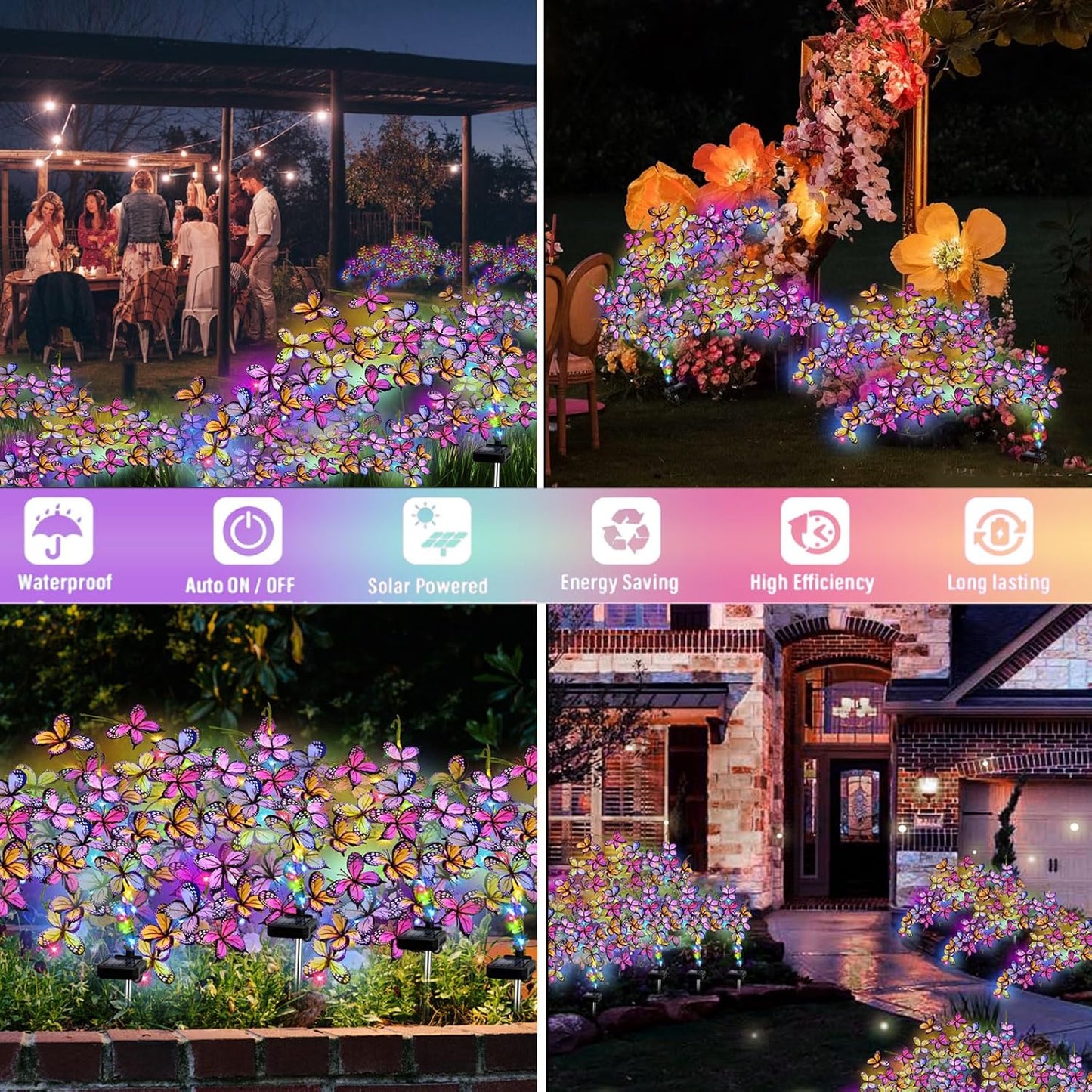 Solar Garden Lights Outdoor, Waterproof Solar Butterfly Lights 4 Pack Willow Vine Light with 80 LED 33 Butterfly Colorful Lighting for Garden Yard Lawn Outdoor Decor, Gift for Mom Women Mother's Day-VerdiqueGarden