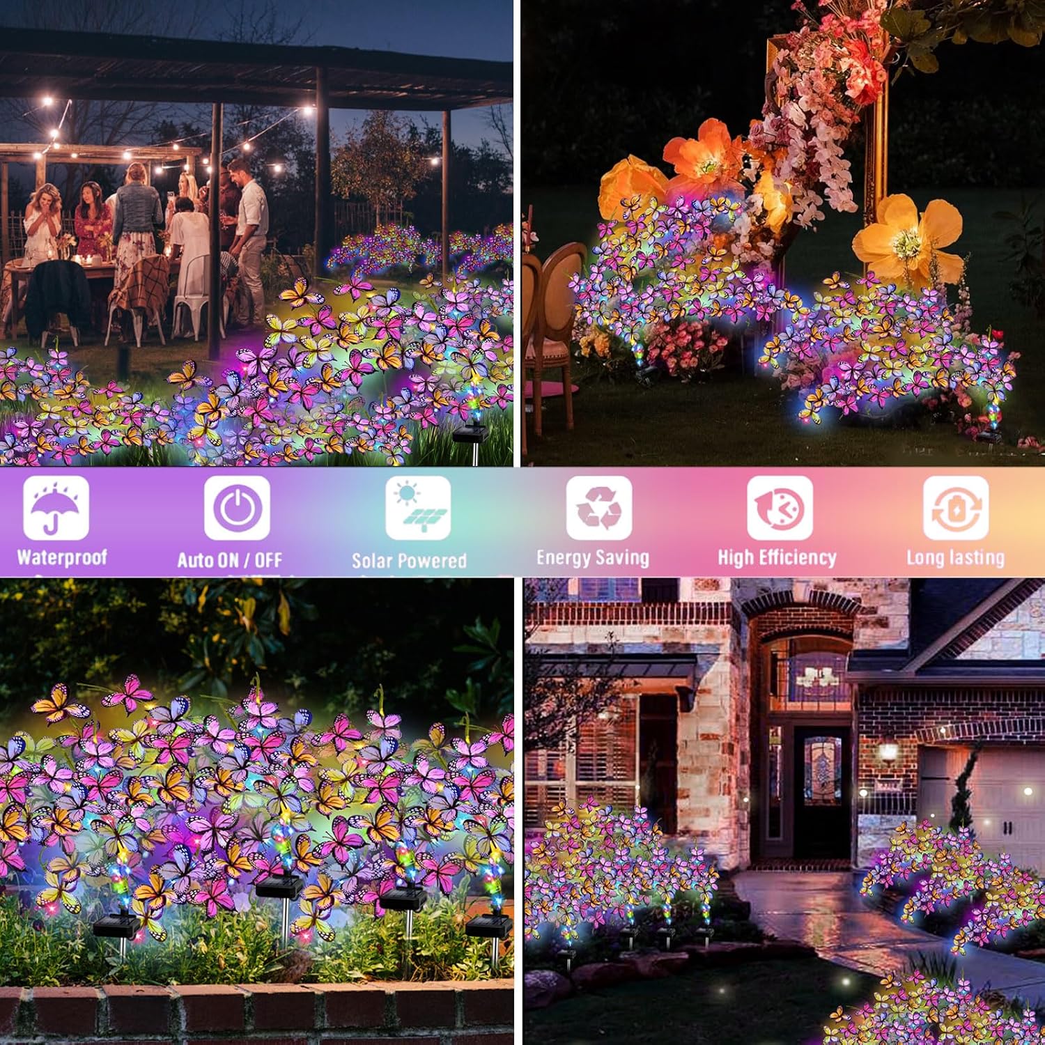 Solar Garden Lights Outdoor, Waterproof Solar Butterfly Lights 4 Pack Willow Vine Light with 80 LED 33 Butterfly Colorful Lighting for Garden Yard Lawn Outdoor Decor, Gift for Mom Women Mother's Day-VerdiqueGarden