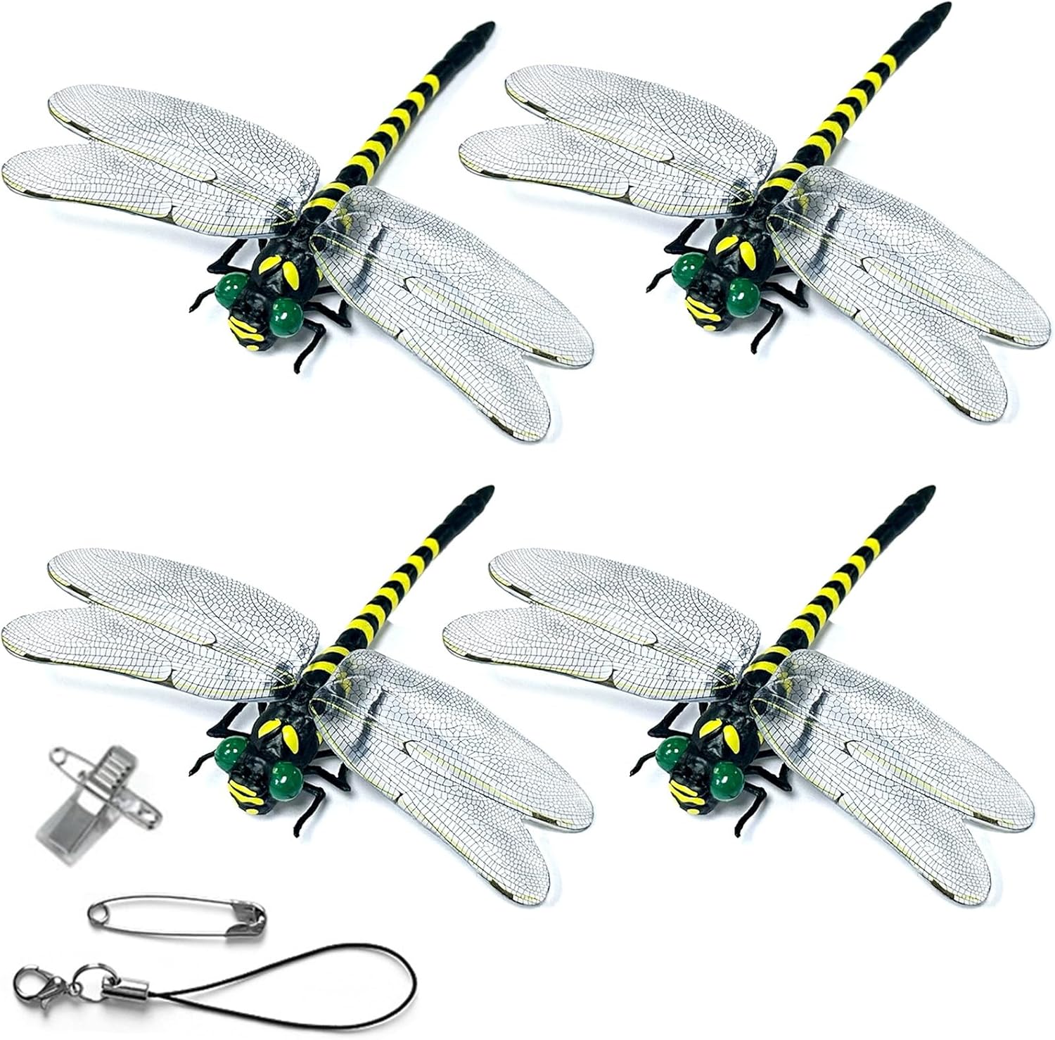 4 Pcs Dragon Fly Clips for Bugs Repellent, 3D Artificial Dragonfly Hat Clip, Dragonfly Garden Decor (Independent Dragon Fly 4 Pcs)-VerdiqueGarden