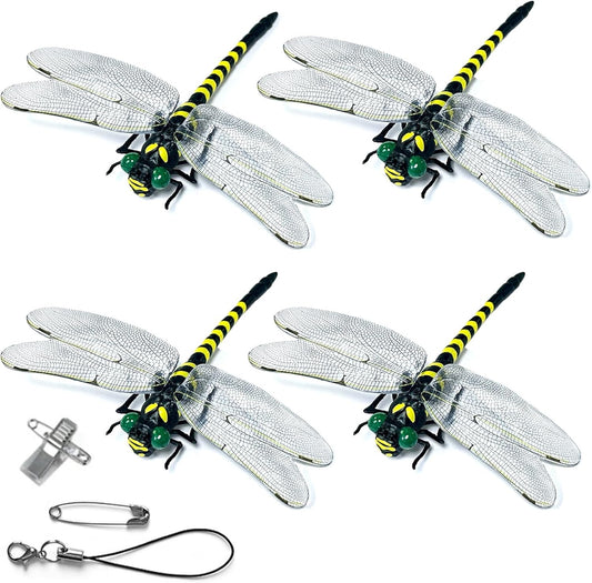 4 Pcs Dragon Fly Clips for Bugs Repellent, 3D Artificial Dragonfly Hat Clip, Dragonfly Garden Decor (Independent Dragon Fly 4 Pcs)-VerdiqueGarden