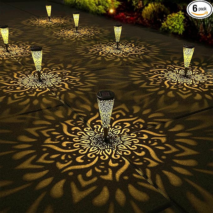 6 Pack Solar Lights Outdoor Garden Decorative with Warm Light Waterproof Pathway Landscape Lights for Path Patio Backyard Walkway Yard Garden Decor (Black, 6Pcs)-VerdiqueGarden