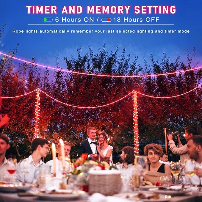 Rope Lights for Outside, 100FT 300 LED Plug in Christmas Lights Outdoor with Waterproof 8 Modes, Connectable String Twinkle Light for Indoor House Patio Garden Pool Wedding Decorations, Red-VerdiqueGarden