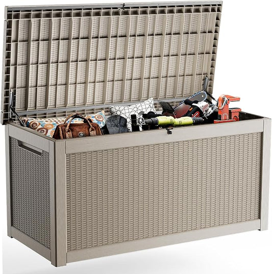 320 Gallon Outdoor Storage Box Waterproof, UV Resistant Resin Deck Box with Hydraulic Rod, Lockable Design and Enhanced Durability for Patio, Garden, and Poolside Use-VerdiqueGarden