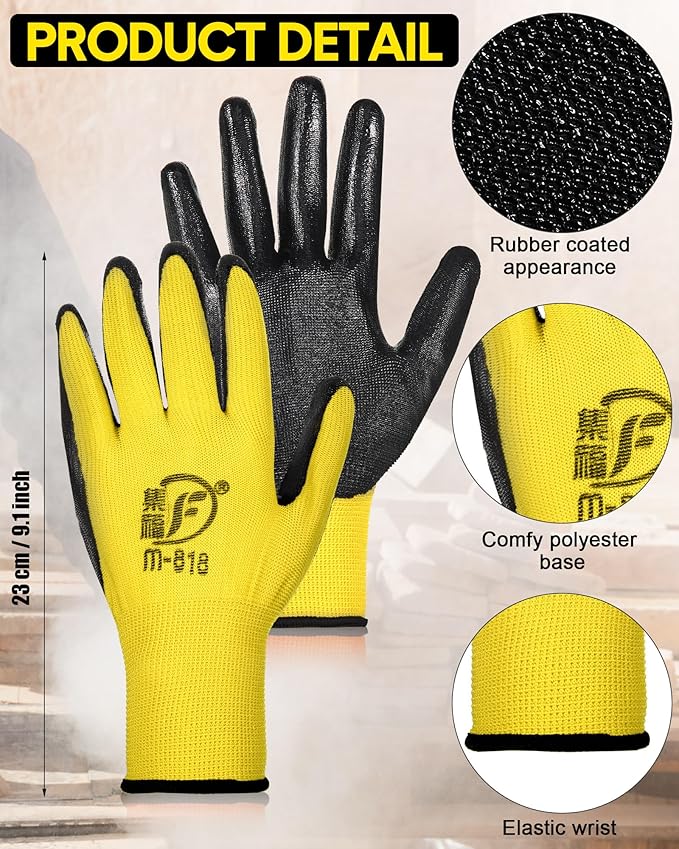 Nuogo 48 Pairs Gardening Gloves for Men Women Rubber Coated Safety Work Gloves Bulk for Gardening Construction Work-VerdiqueGarden