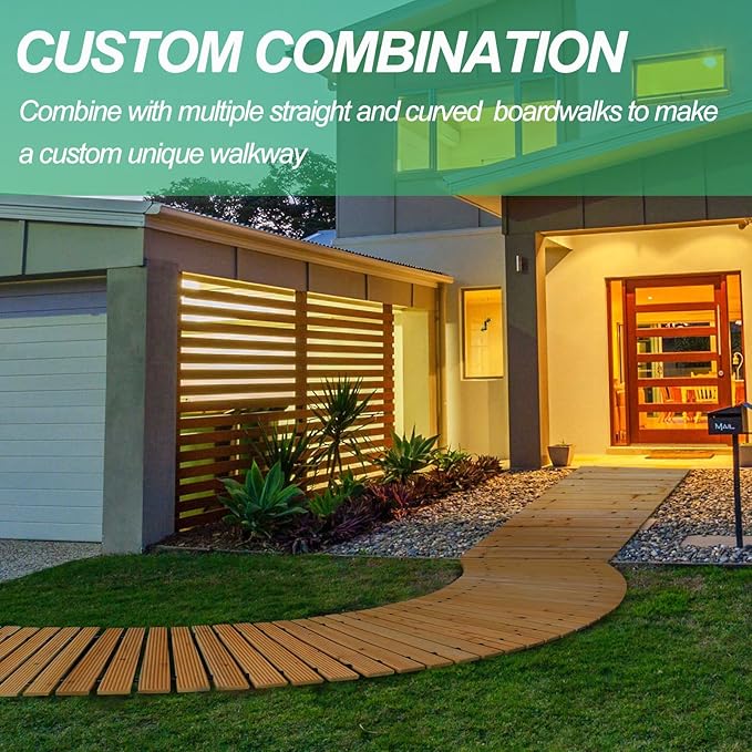 RELIANCER 12' Wooden Garden Pathway,Outdoor Roll Out Cedar Straight Walkway,Patio Path Decorative Garden Boardwalk Walkways,Weather-Resistant Roll Up Beach Wood Road Floor,Wedding Party Pathways-VerdiqueGarden