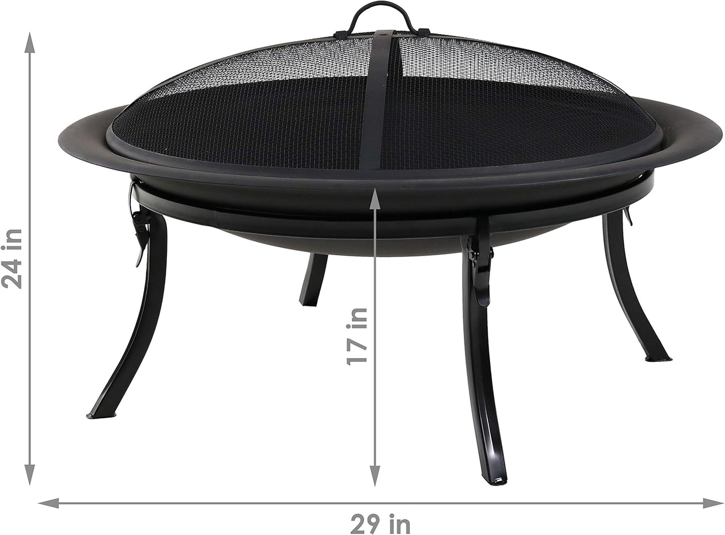 Sunnydaze 29-Inch Portable Fire Pit Bowl with Spark Screen, Fireplace Poker, Folding Stand, and Carrying Case Cover-VerdiqueGarden