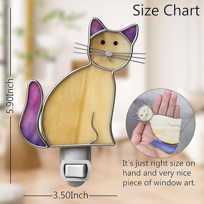 KY&BOSAM Cat Night Light Stained Glass Yellow Plug in Nightlight Decorative Wall Night Lights 7 Watt Bulb Accent Lite Night Memorial Gifts Pet Lost Sympathy Thoughtful Dogs and Cats Remembrance Decor-VerdiqueGarden