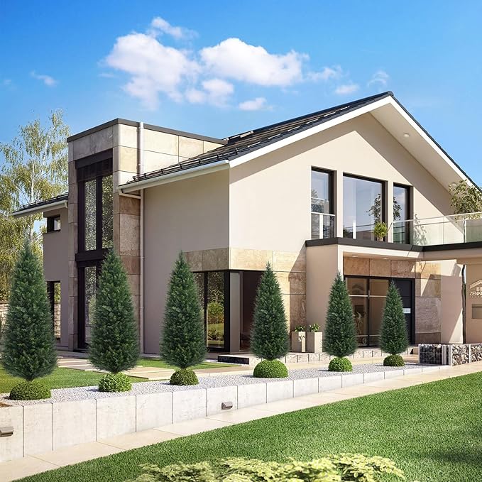 Two 4ft Artificial Plants Topairy Faux Cedar Trees for Outdoor Planters, 48IN Tall Fake Pine Bushes UV Resistant Large Potted Shrubs for Front Porch Décor-VerdiqueGarden