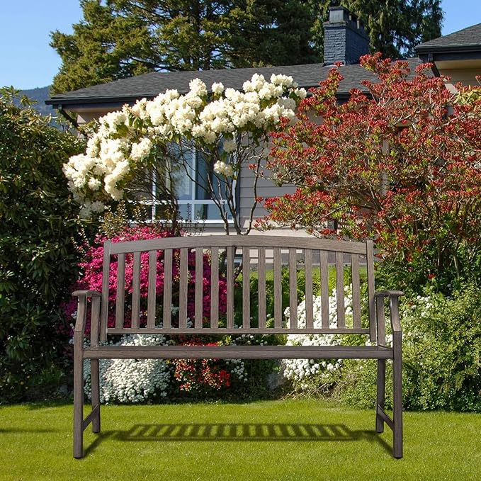 Grand patio Outdoor Bench Garden Bench with Metal Armrests and Seat, Bench with Aluminum Back for Outdoors Lawn Yard Porch, Savannah Gray-VerdiqueGarden