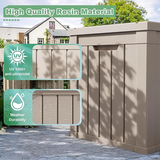 DRATO 50 Gallon Deck Box, Outdoor Storage Box for Patio Cushion, Sports Equipment, Garden Tools, Waterproof Patio Storage box, Lockable (Light Brown)-VerdiqueGarden