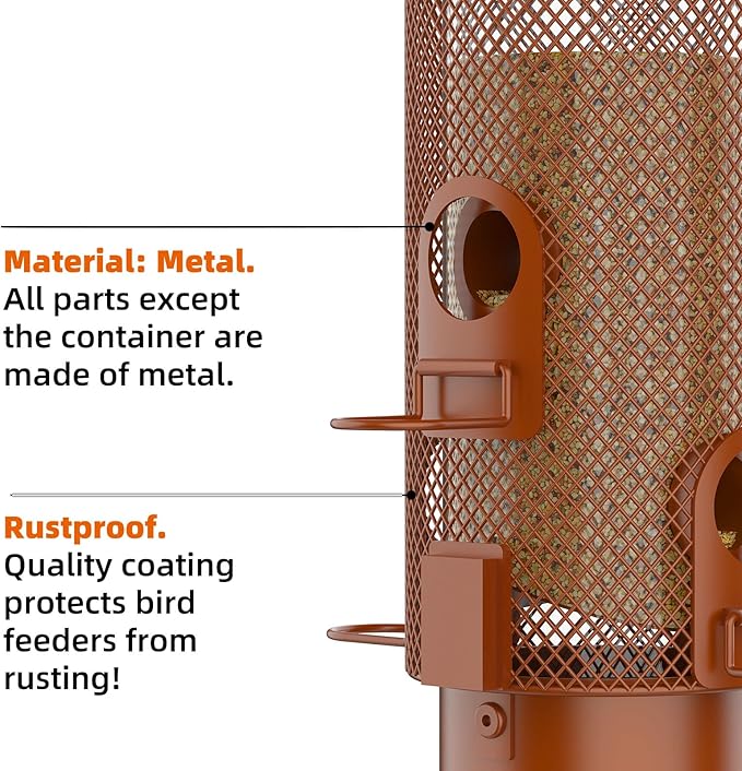 Metal Squirrel Proof Bird Feeder,Bird Feeders for Outdoors,Weight Activated Squirrel Proof Wild Bird Feeders with Finch Cardinal Chickadee,Large Capacity,Weatherproof and Durable,Reddish Brown-VerdiqueGarden