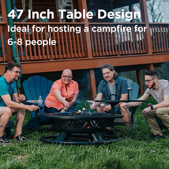 Red Mountain Valley 47" Outdoor Fire Pit with Adjustable Grill, 2-in-1 Metal Outdoor Fireplaces, Large Patio Wood Burning Fire Pits for Outside, Ideal for Backyard, Patio, Party-VerdiqueGarden