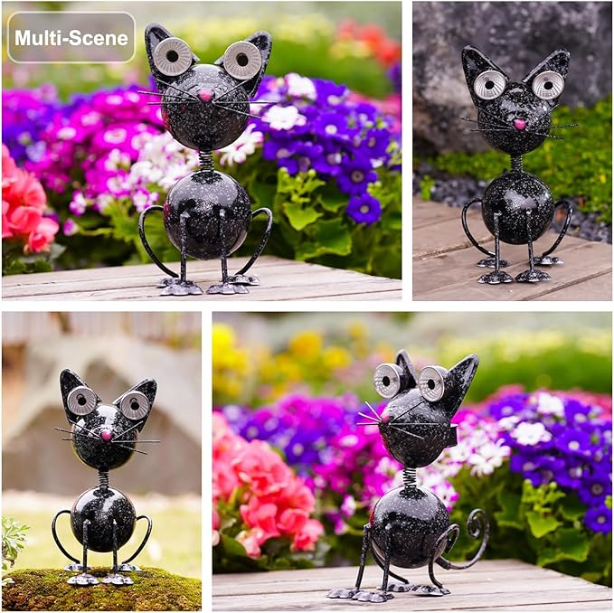 Black Cat Metal Yard Art Statue Light,Garden Outdoor Black Cat Statue Light Decoration,The for cat Lovers.(Black Cat)-VerdiqueGarden