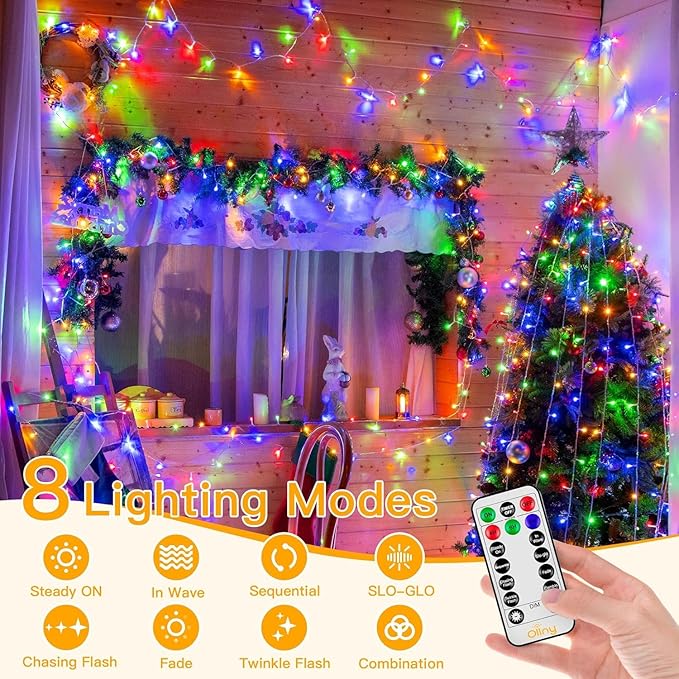 Ollny Christmas Lights Outdoor Waterproof, 1000LED 328FT Super Long String Lights with Remote 3 Timer, Plug in 8 Modes Fairy Light for Outside House Bedroom Xmas Decorations, Multicolor-VerdiqueGarden