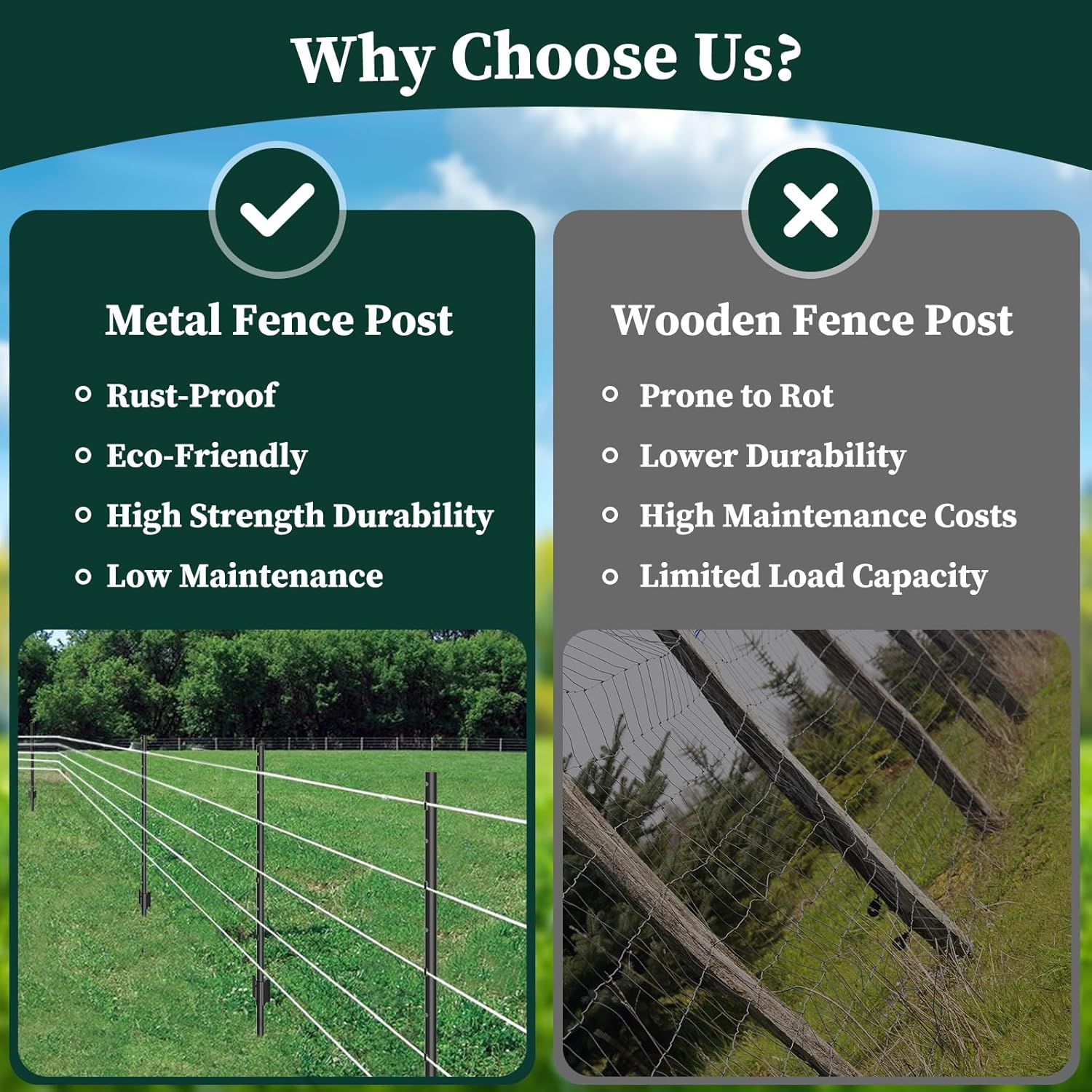 10 Pack Garden Fence Post, 3 Feet Heavy Duty Metal U-Post for Wire Fence, No Dig Garden Fence Stakes for Temporary Fencing, Electric Fence Wire, Corner Anchor, and More-Black-VerdiqueGarden