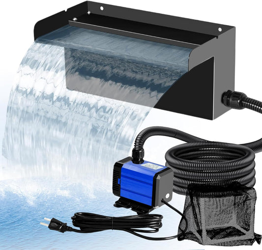 Pond Waterfall Kit with Pond Filter Box - 55W Submersible Pump & 12" Adjustable Waterfall Spillway | Complete Set with Extra Long Hose for Garden Ponds, Backyard Water Features-VerdiqueGarden